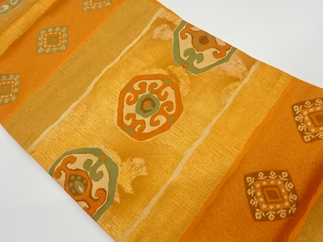 リサイクル　引箔横段に抽象模様織出し名古屋帯